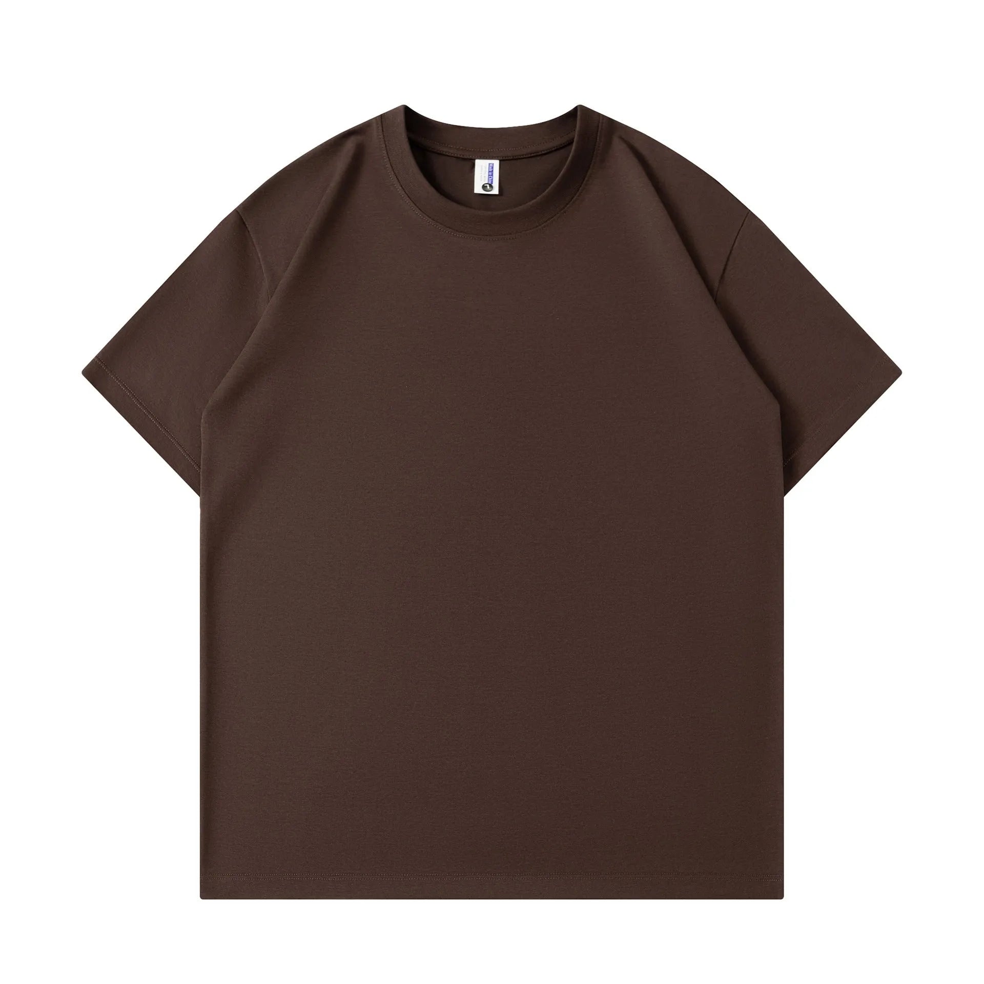 A man and woman modelling a loose-fit, solid colour pure cotton short sleeve T-shirt.