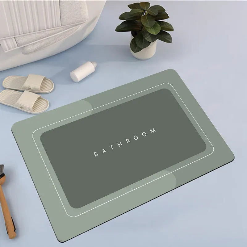 Bathroom absorbent floor mat with natural rubber backing in blue colour