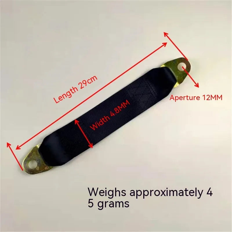 Electric door limit fixing strap with universal vehicle compatibility and mounting hardware
