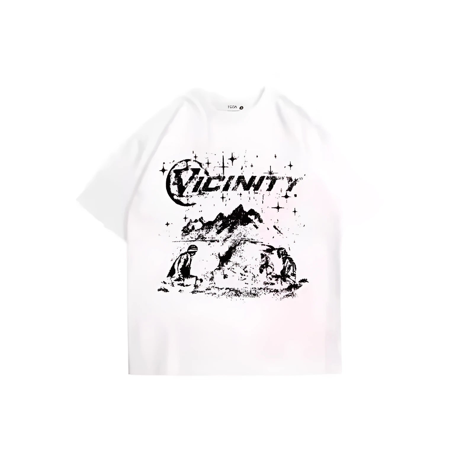 Men's hip hop print retro T-shirt on hanger, showing graphic design and polyester fabric.