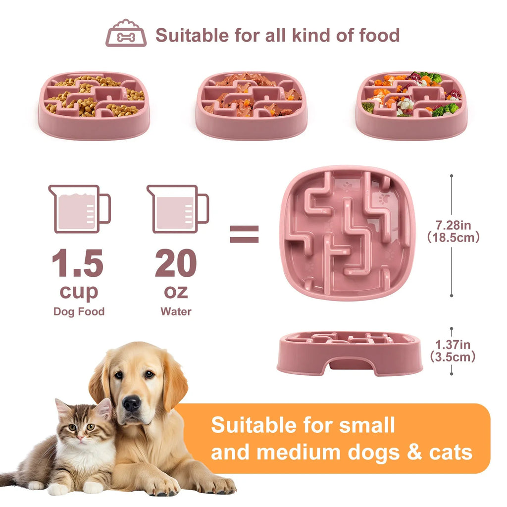 Macaron coloured maze pattern slow feeding bowl for pets with anti-slip base