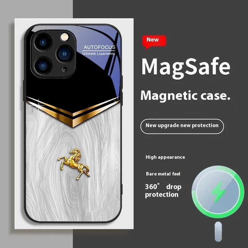 Metal phone case with magnetic glass back for Apple iPhone 12 Pro in Black colour