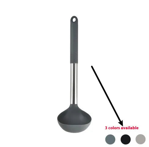 12-piece black silicone kitchen utensil set including spatula, spoon, and claw tools in a rotating storage bucket on a kitchen counter.