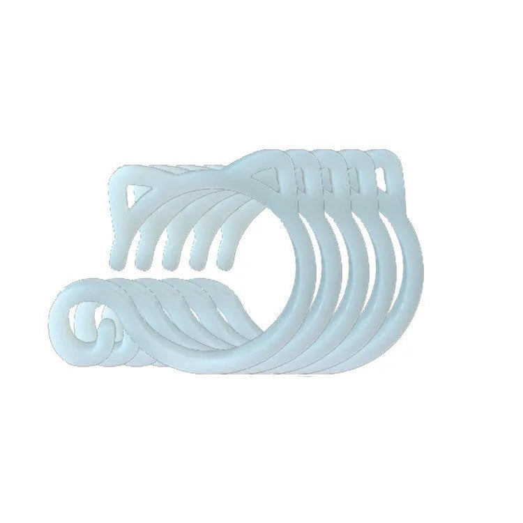 Colourful plastic cat-shaped clip for plant pots in red, yellow, green, and white.