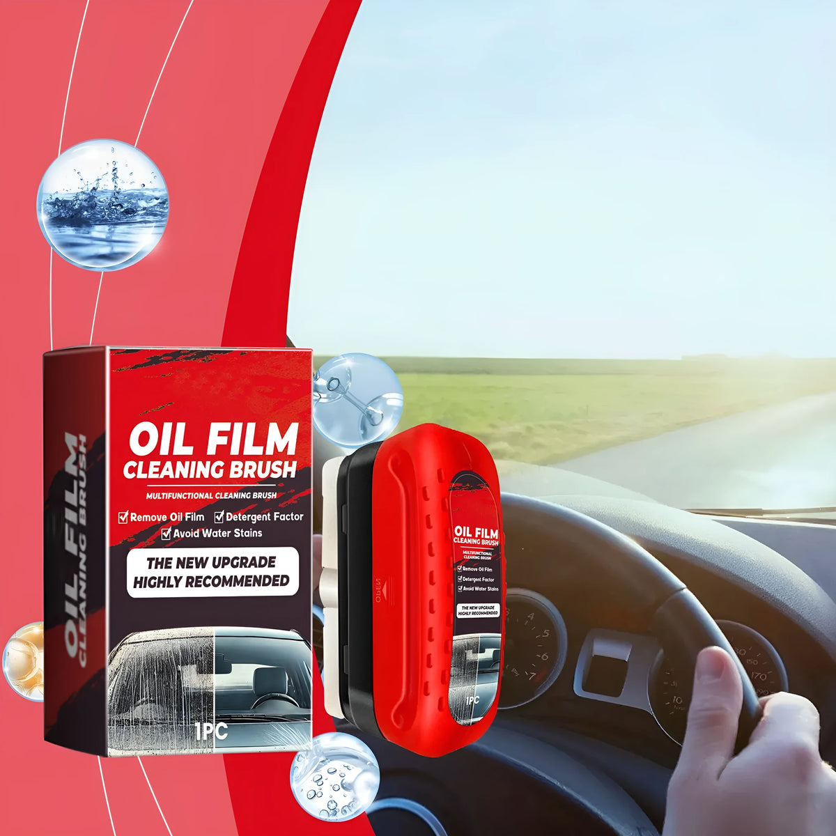Red oil film brush gift box car windshield cleaner kit with cleaning suit, 7.2 x 10.5cm