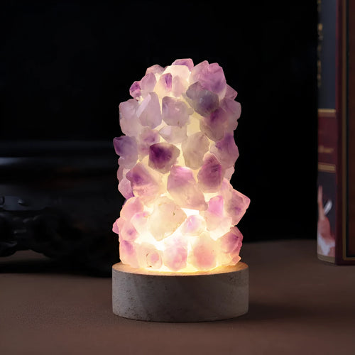 Amethyst crystal tooth flower USB night light with warm and cool white light settings