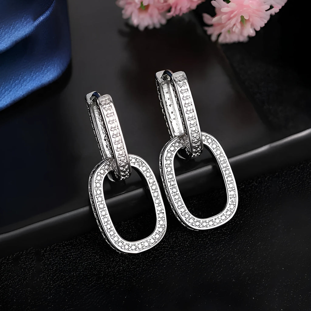 U-shaped geometric earrings for women with inlaid zircon and copper, in white gold or yellow gold colour