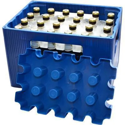 Blue plastic reusable ice block maker tray for outdoor coolers and camping.