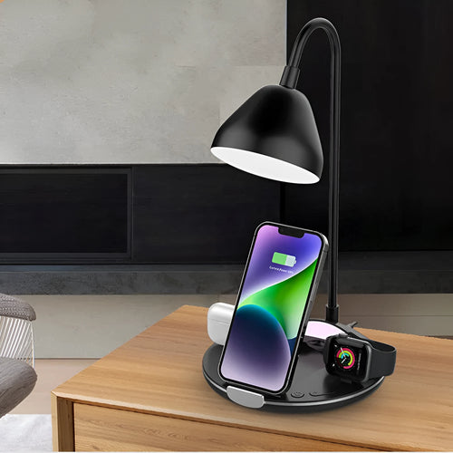 Black and white magnetic folding wireless charger showing folded and open positions
