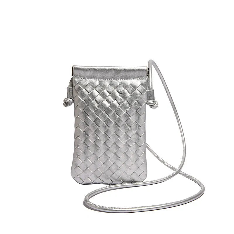 Vintage Weave pattern PU crossbody bag in square vertical shape, shown in khaki colour.