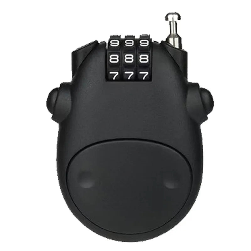 Retractable bicycle and motorcycle helmet lock with steel cable and ABS plastic housing in black cow style