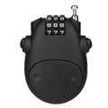 Retractable bicycle and motorcycle helmet lock with steel cable and ABS plastic housing in black cow style