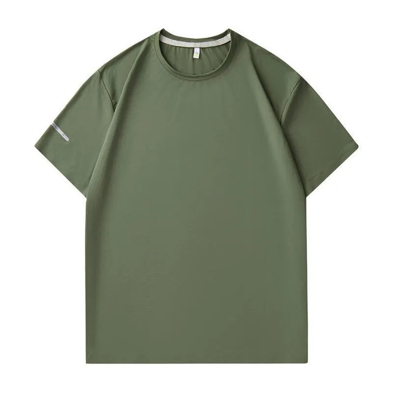 Seamless nylon quick-drying round neck T-shirt in solid colour, short sleeve slim fit pullover
