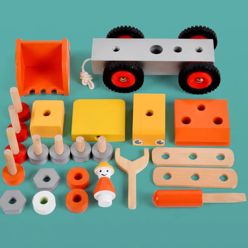 Wooden disassembling excavator toy for children ages 4-6, 23x12.5x18.5 cm, in colour box packaging