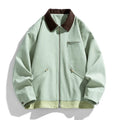 Korean style retro workwear couple jacket in mint green with side seam pockets.