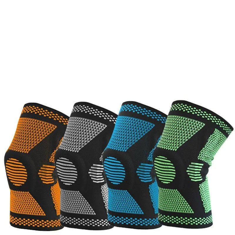 Sports fitness knee pads with silicone spring protection in polyamide material showing colour options