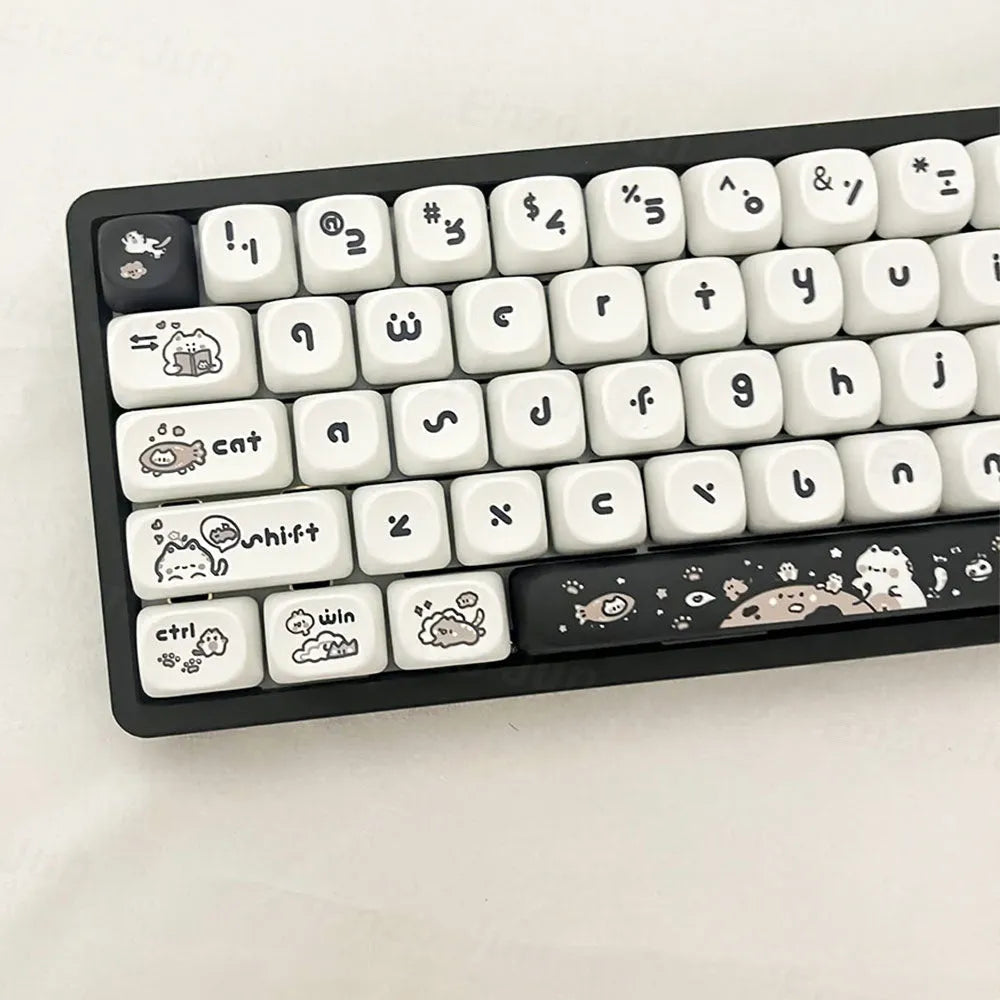Kitten's Fantasy keycap set with black and white cat design in MOA profile on a mechanical keyboard