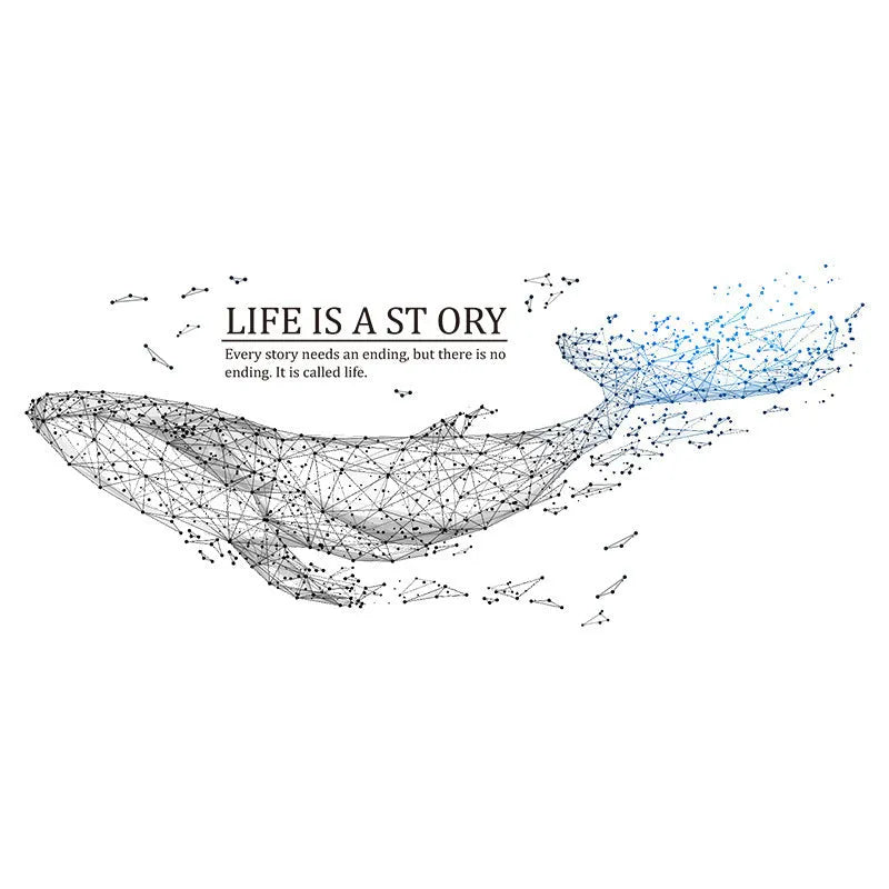 Wall sticker mural with whale design, PVC, 145cm by 62cm, antistatic, waterproof for living room