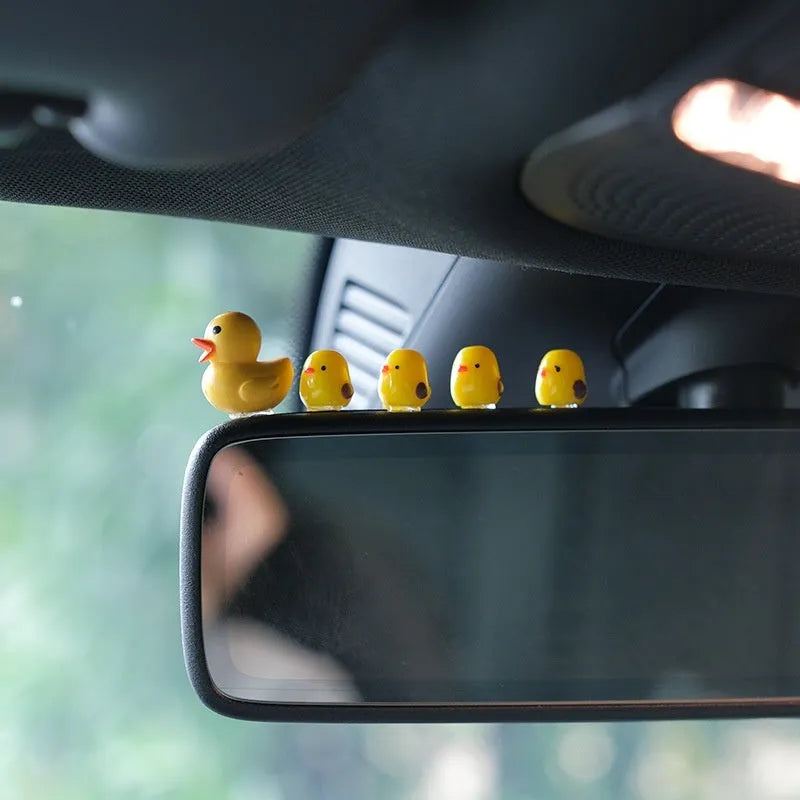 Set of small plastic yellow duck cartoon ornaments for car dashboard decoration