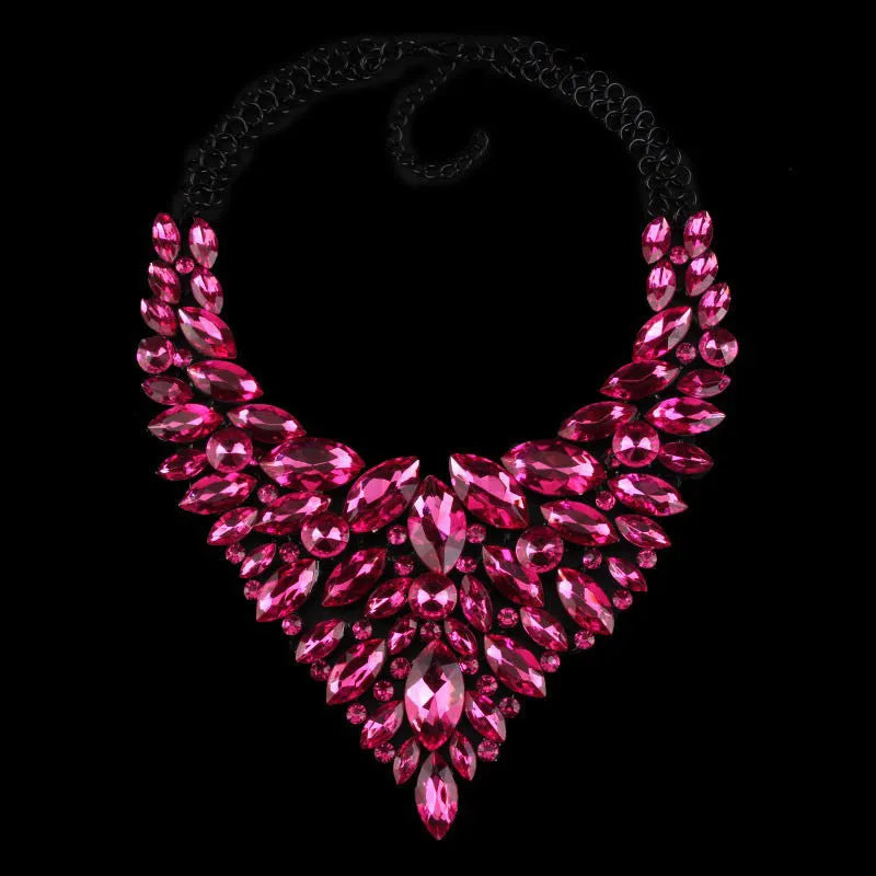 Alloy rhinestone necklace in water drop shape with full diamond inlay on white background