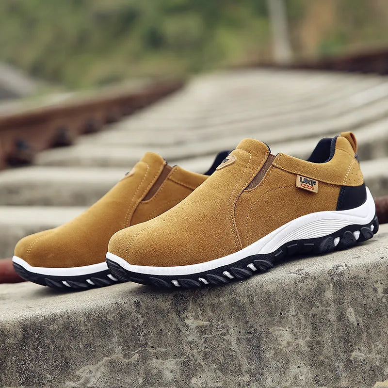 Men's black blue yellow hiking shoes with non-slip plastic sole, artificial PU upper, sizes 39-44