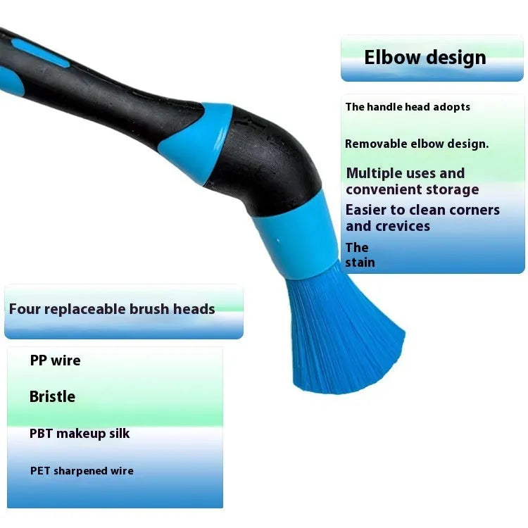 Blue detachable car wash brush set with four brush heads two handles and two elbows for engine bay cleaning