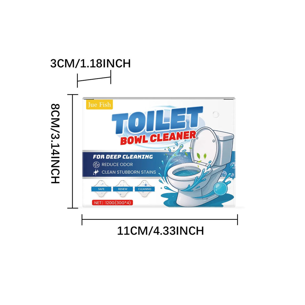 Toilet cleaning powder pack with four individual sachets for stain and odour removal.