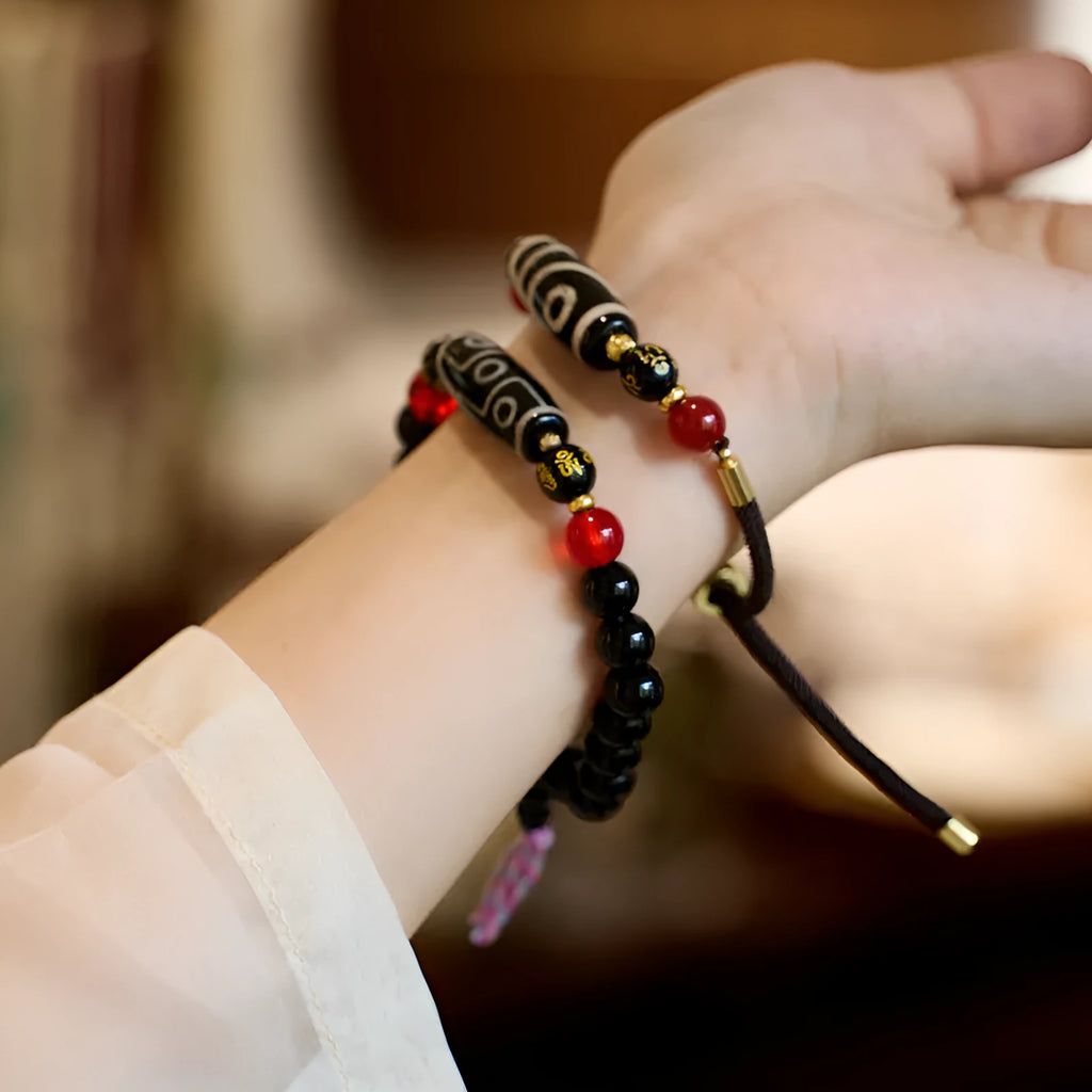 8mm Tibetan agate dzi bead bracelet with geometry shape and retro ethnic styling