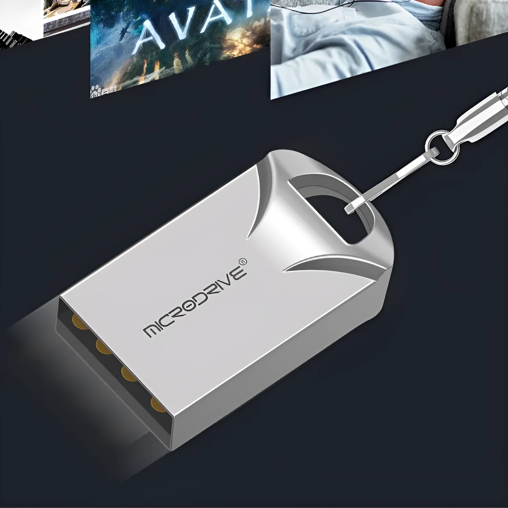 Black and silver mini metal USB flash drive showing compact size and USB connector.