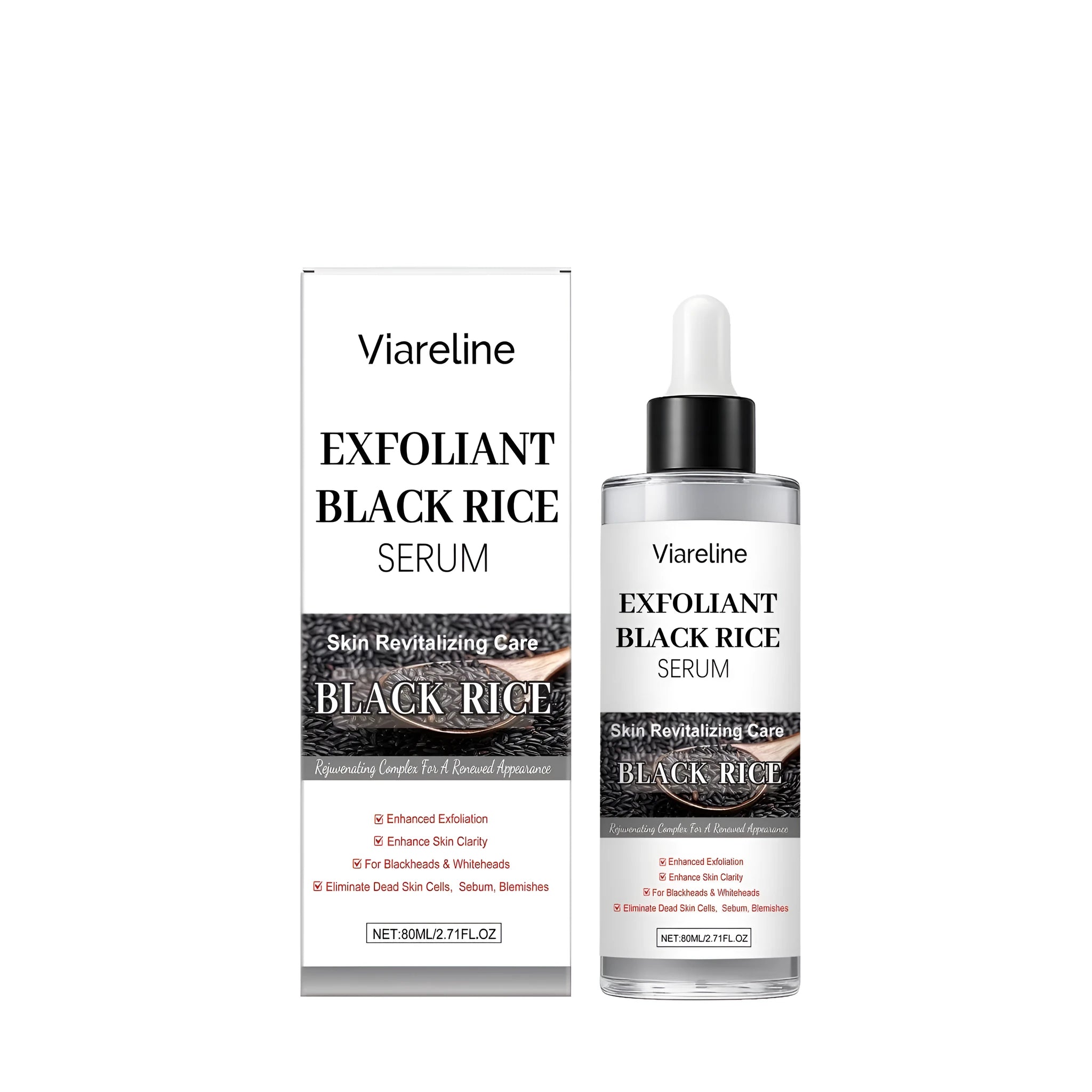 80 ml bottle of black rice exfoliating liquid for facial skincare.