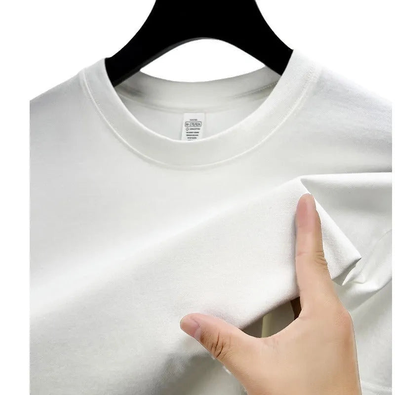 Men's thin cotton t-shirt with drop shoulder design in solid colour options like beige, sky blue, and pitaya