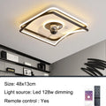Modern black ceiling fan with integrated light in round, square, and annular styles.