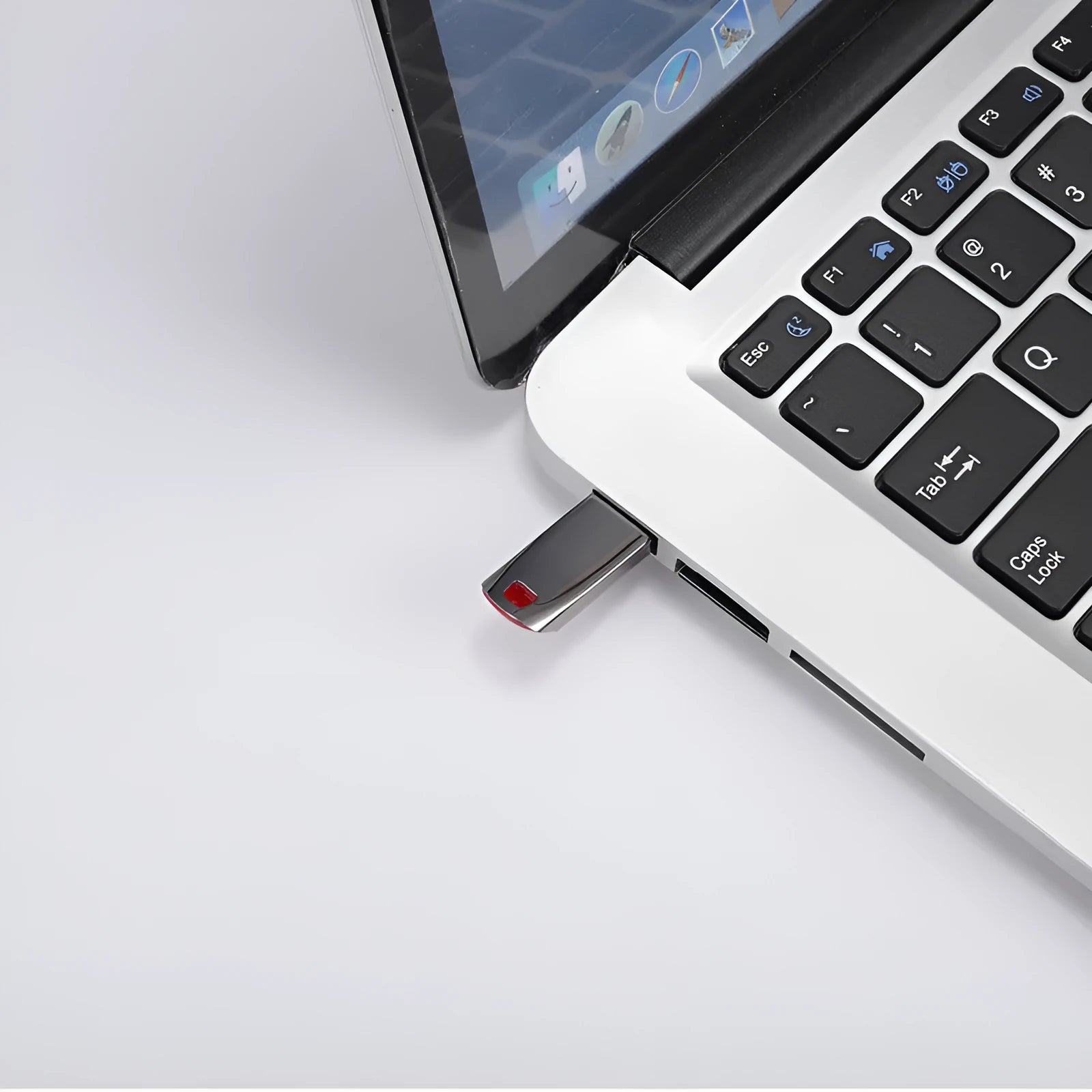 Silver metal USB 2.0 flash drive with large capacity up to 2TB shown on a white background.