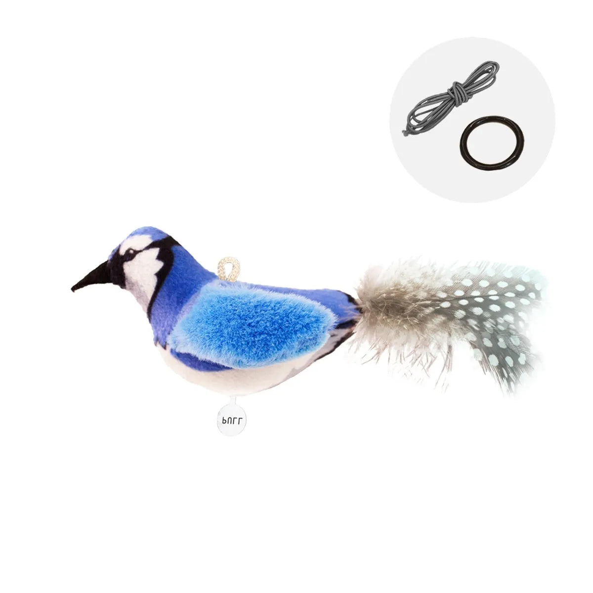 Plush bird simulation cat toy in blue kingfisher colour variant