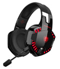 Wired computer headset with protein skin ear cushions and microphone on a desk