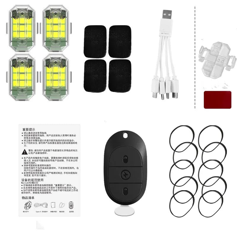 Four 5W ABS strobe lights with remote control for car motorcycle electric vehicle bicycle modification