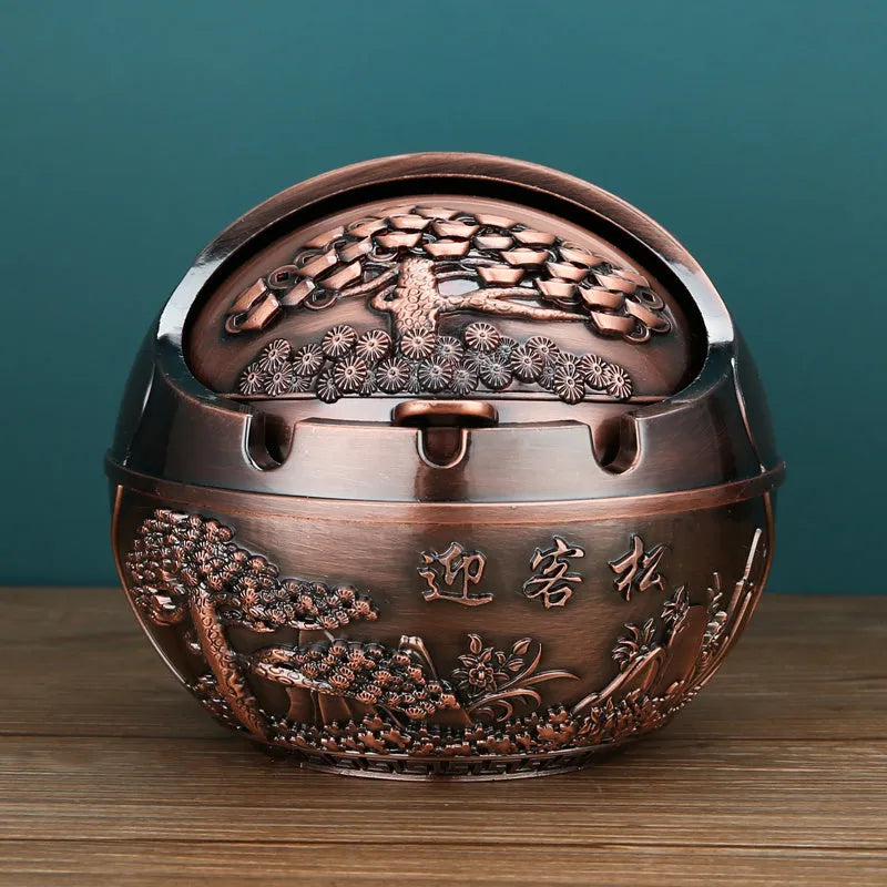 Creative bronze and red copper alloy ashtray with smoke extinguishing slot in various decorative styles.