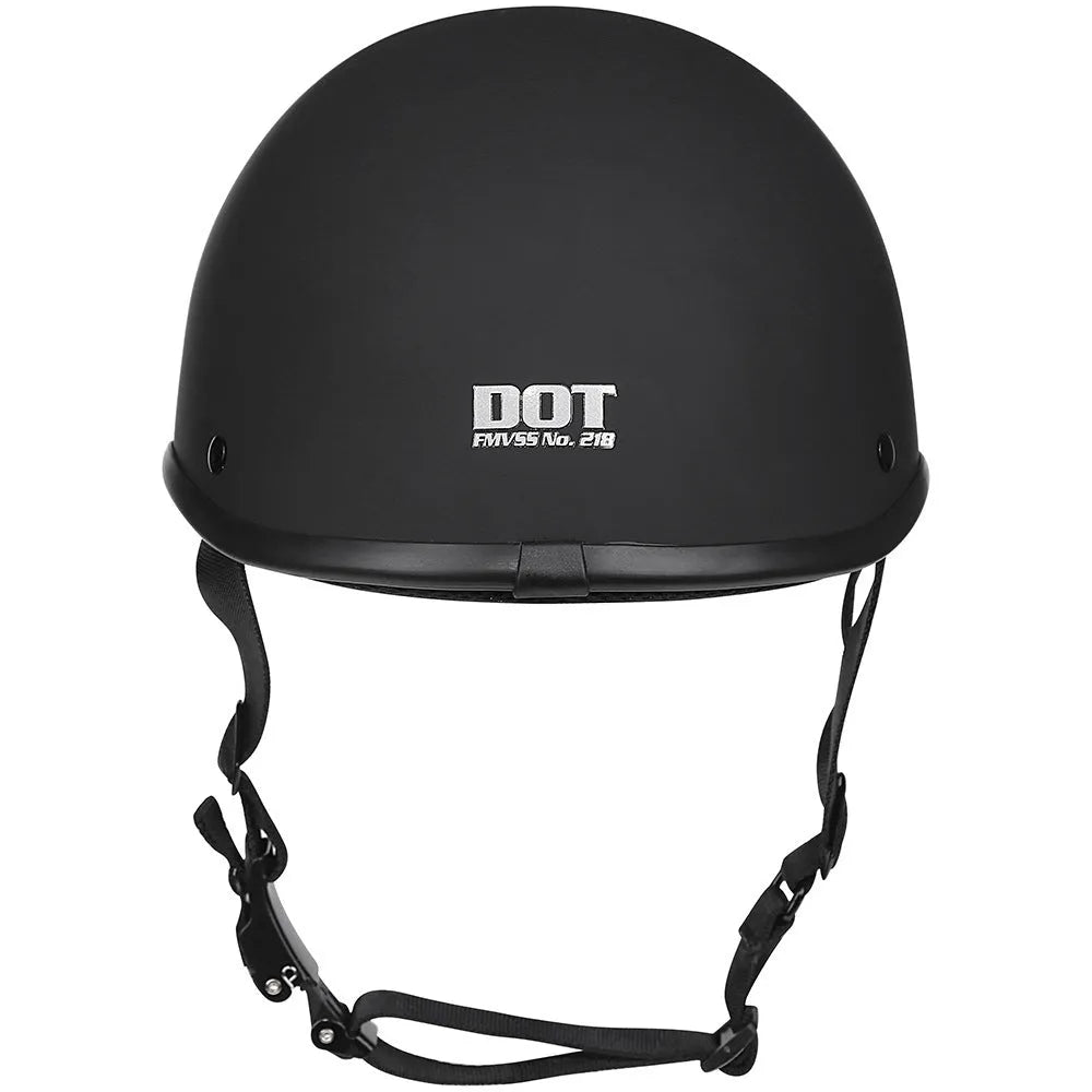 Retro motorcycle helmet in matte black with a hand-curved ABS shell on a neutral background.