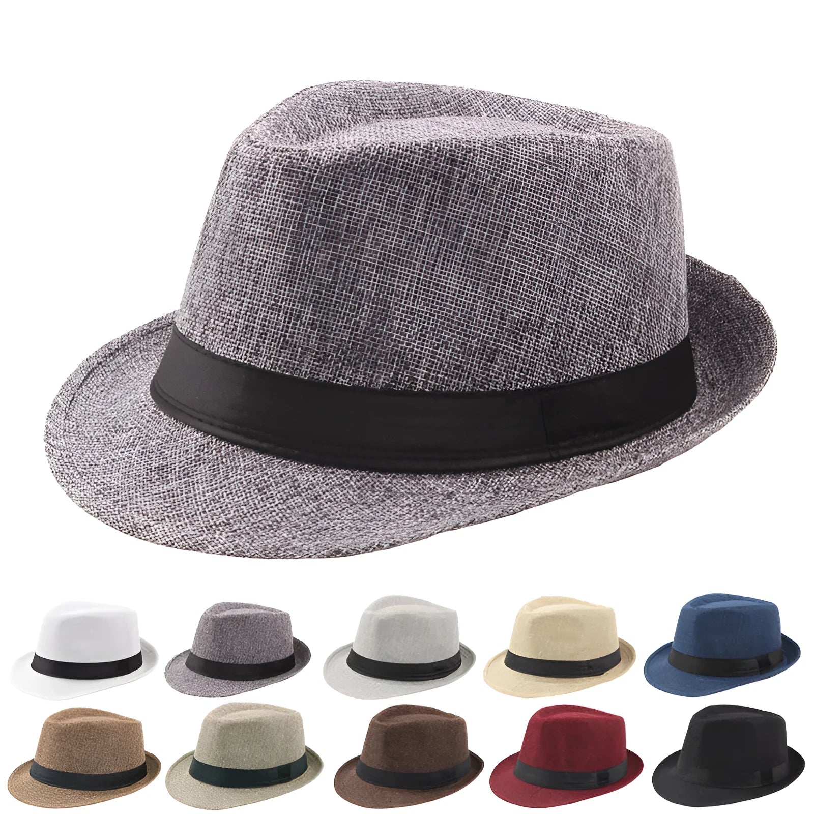Fashion Personality Linen Top Hat for Men in beige, 58cm jazz hat with cotton-linen blend fabric