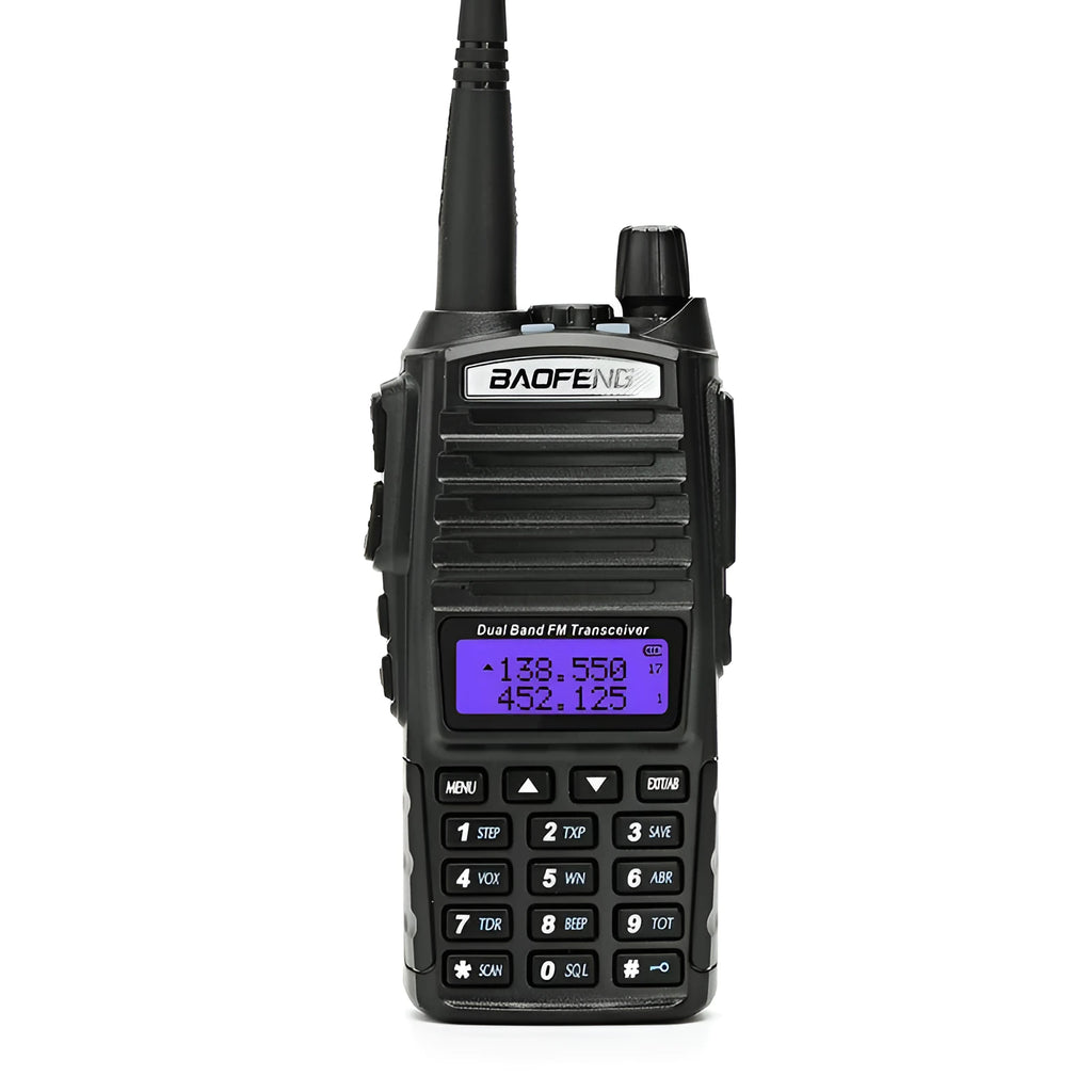 BF-UV82 8W walkie talkie black with antenna and back clip