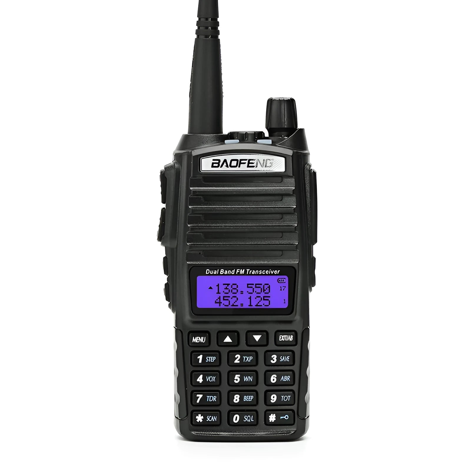 BF-UV82 8W walkie talkie black with antenna and back clip