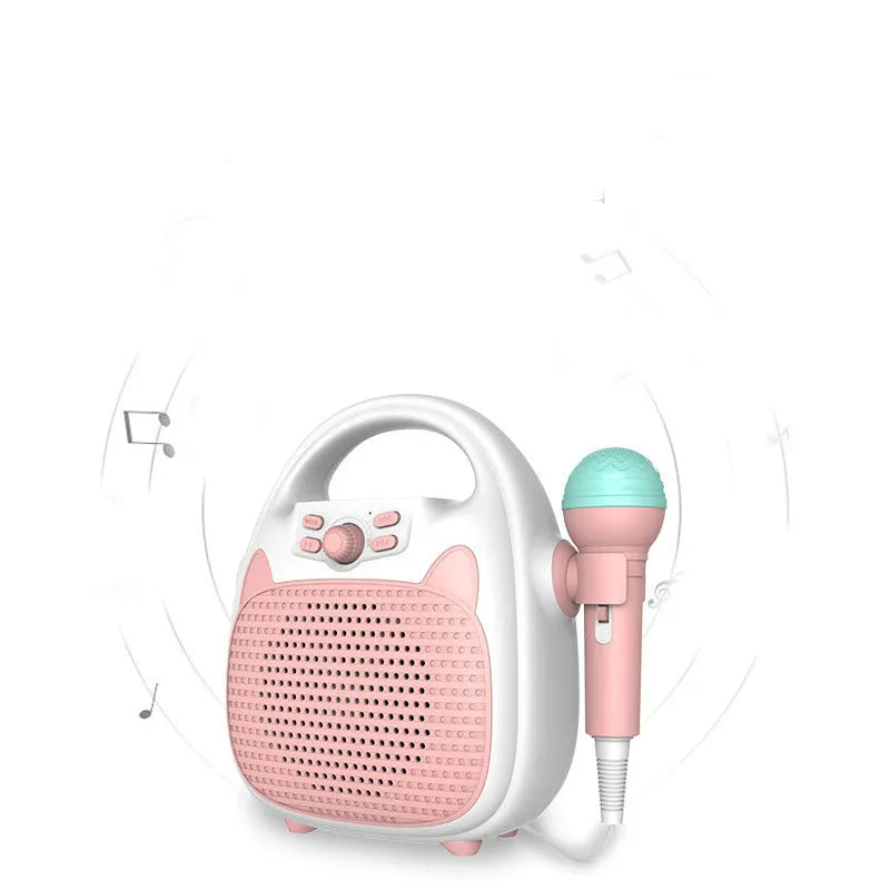 Bluetooth kids karaoke machine with microphone, phone holder, LED disco lights, blue and pink options