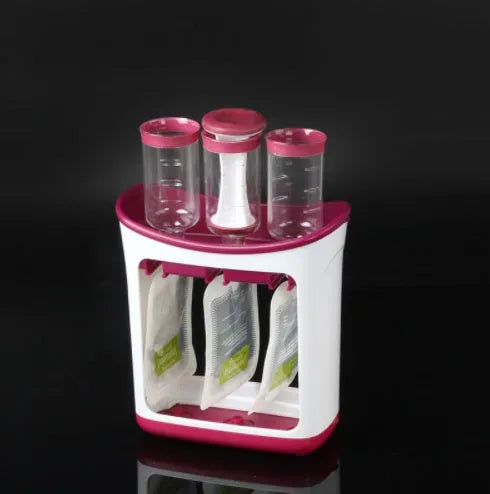 Baby food squeeze station, 18x9x22cm ABS machine with soft rubber press, pouches for homemade puree