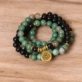Green and black alloy elastic beaded long bracelet with stretch fit