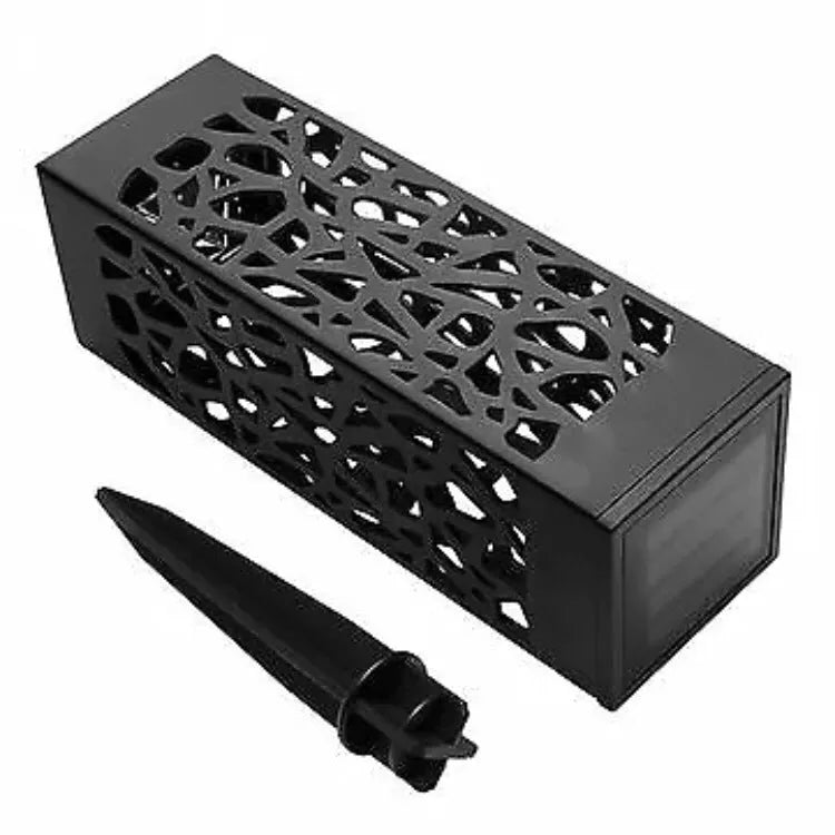 Black solar garden pathway light with stake, warm white 3000K, 6x6x28.5cm, waterproof outdoor lawn lamp