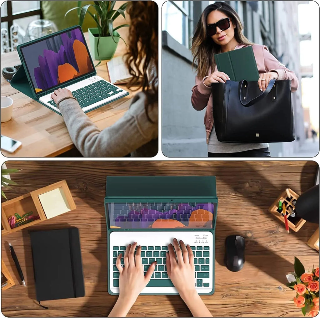 Samsung Galaxy Tablet protective case with Bluetooth keyboard and charging mouse in six colour options