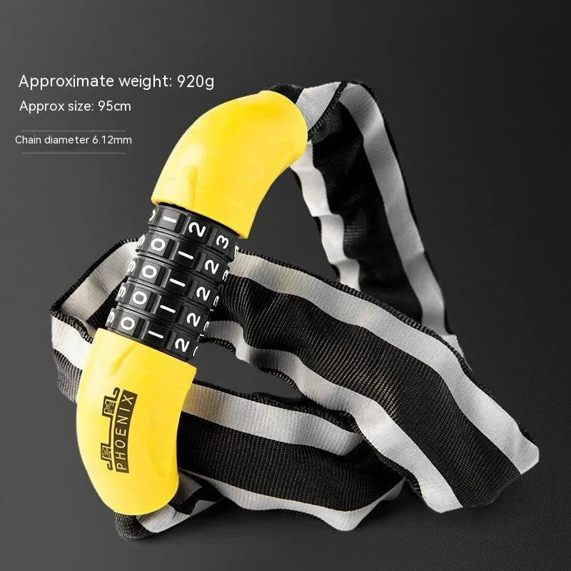 95cm zinc alloy mountain bike chain lock in black or yellow with combination or keychain options