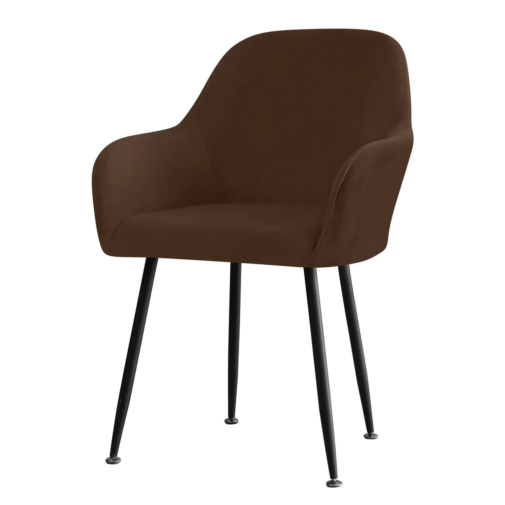 Silver Fox velvet plush stretch chair cover for high armrest dining chairs in beige colour
