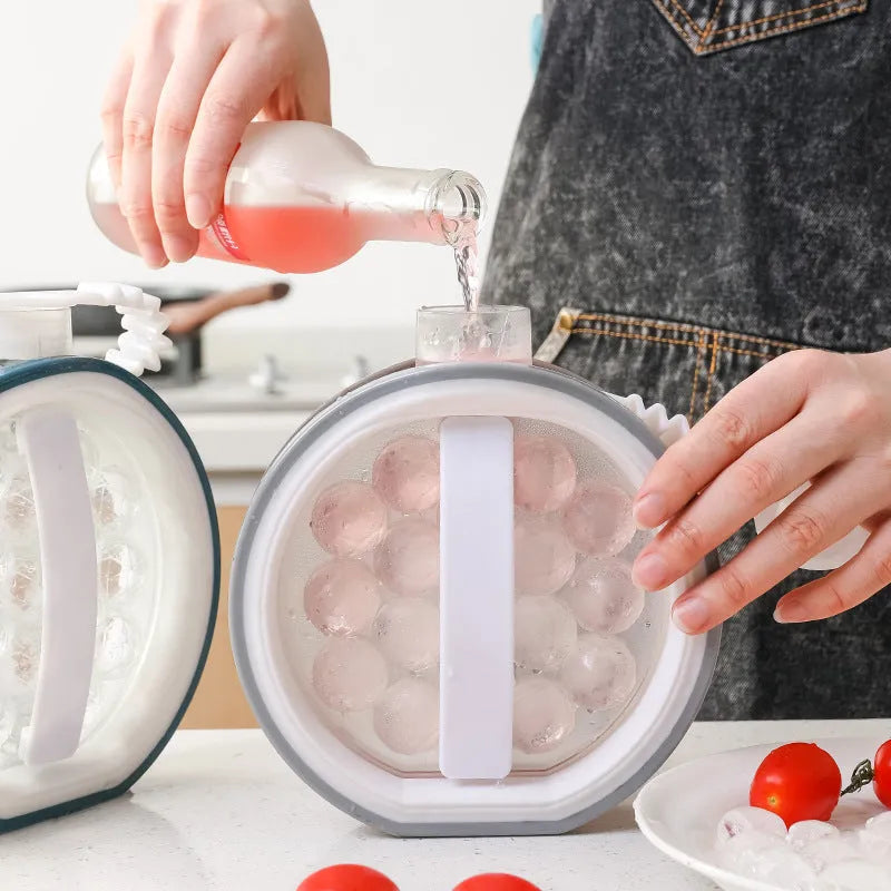 2 in 1 portable ice bottle and ice ball maker in light grey or blue with 800 capacity