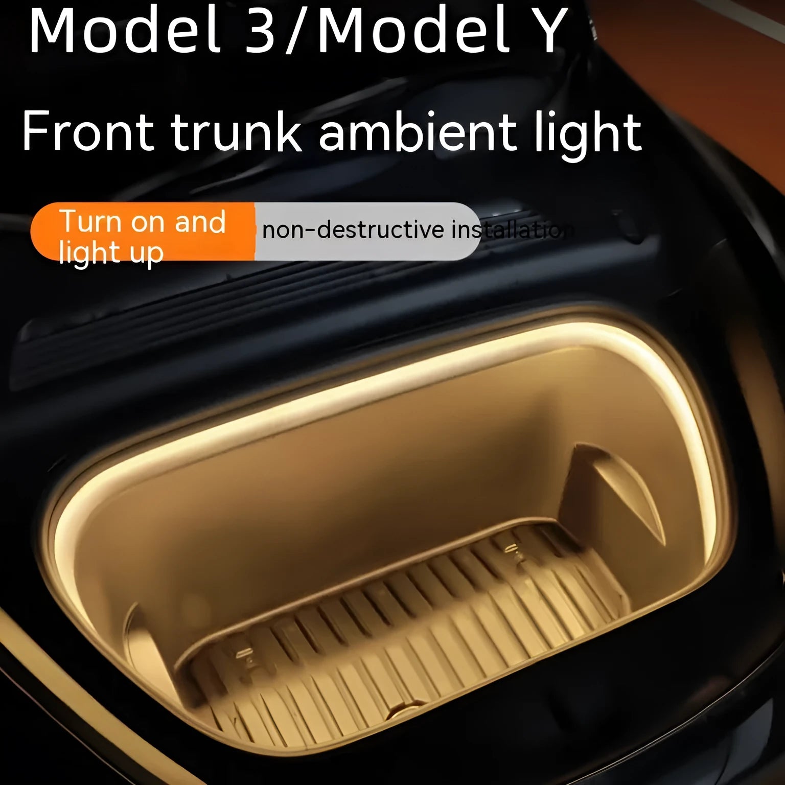Tesla Model 3 Model Y front backup box ambient light kit with silicone light bar in three colour options